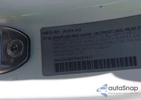 2017 Audi A5 2.0T Sport из США, поврежденный, VIN WAUD2AFR7HA001477